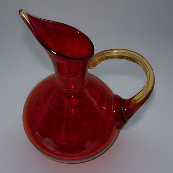 Vintage Rainbow GlassRed Pitcher Amberina Tangerine 1950’s MCM - Picture 3 of 8